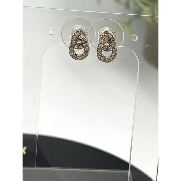 Givenchy Womens Gold Tone Sparkling Pave Crystal Small Double Stud Earrings New - Picture 1 of 16